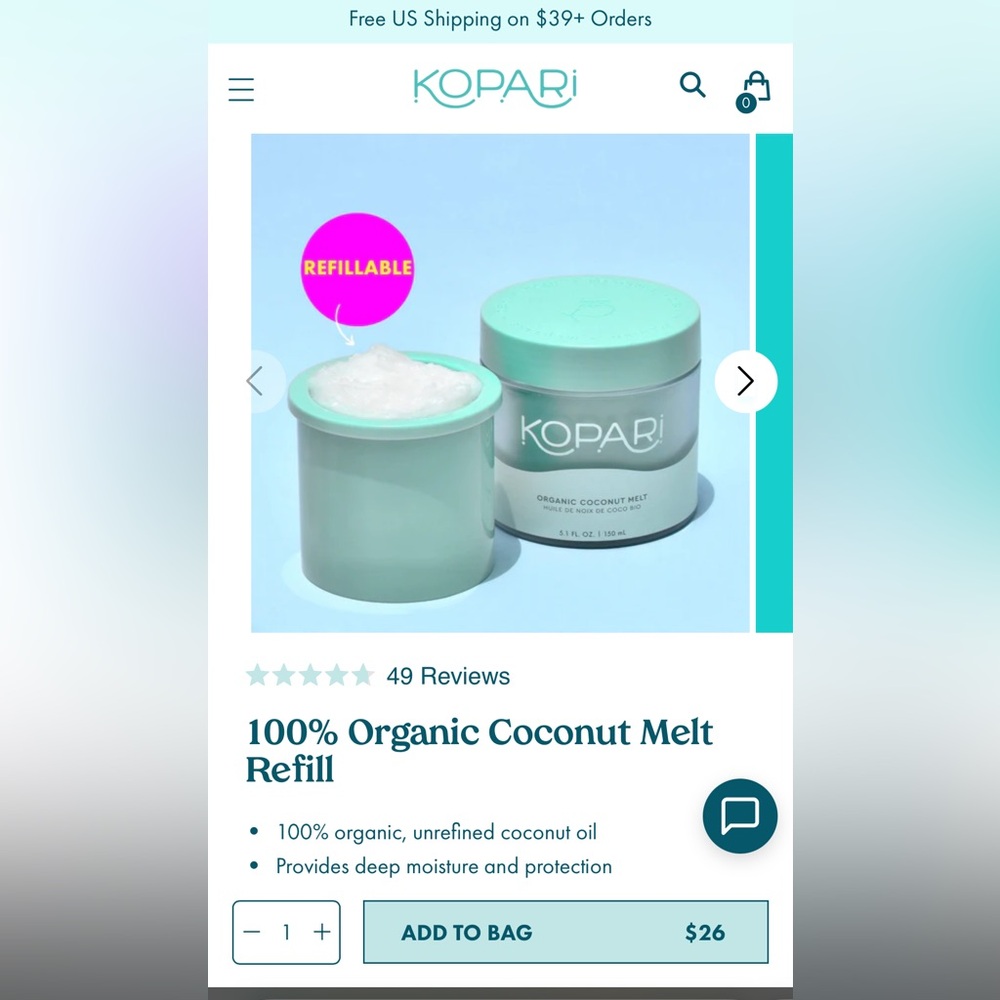 Kopari organic coconut melt refill